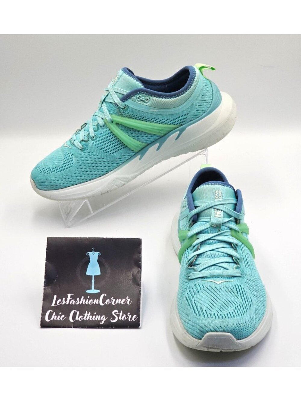 Hoka One One Women's Aqua Blue Mesh Tivra Lace Up Running Shoes Size 8.5 2664